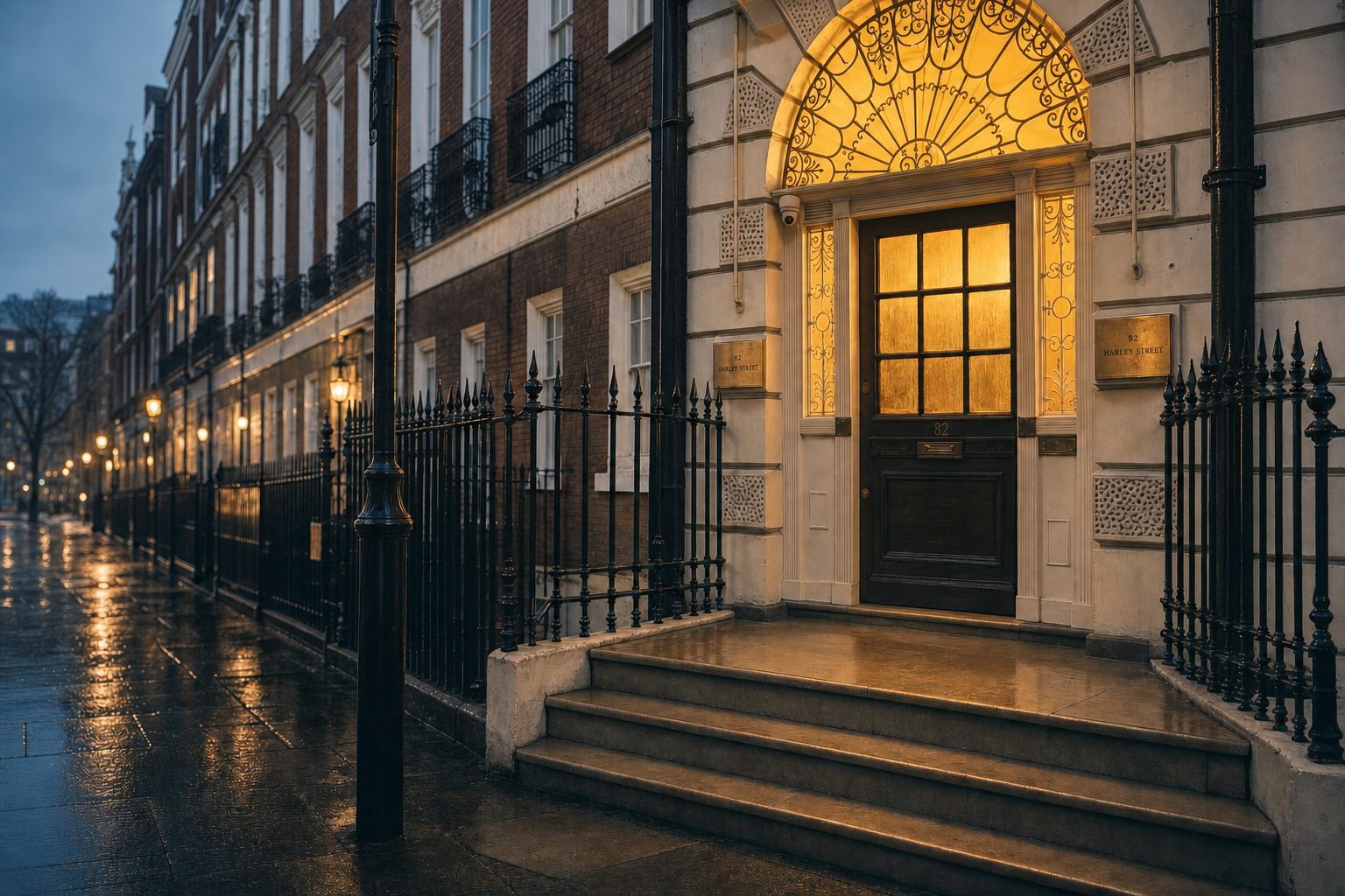 The entrance of 82 Harley Street
