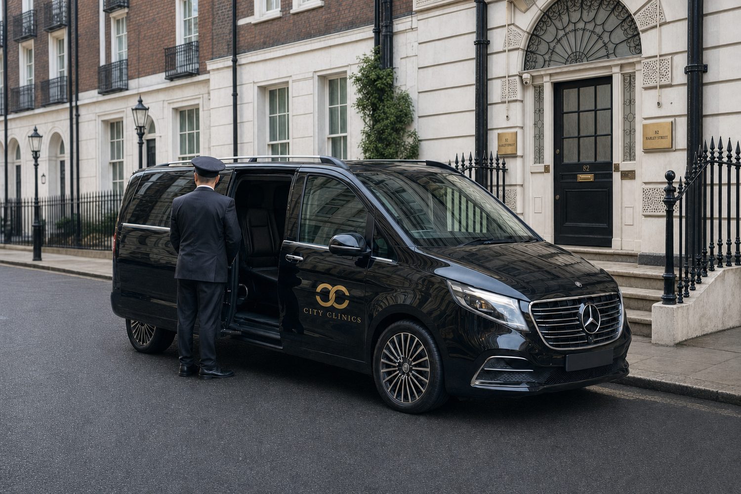 The private Mercedes V-Class with the City Clinics coachline crest